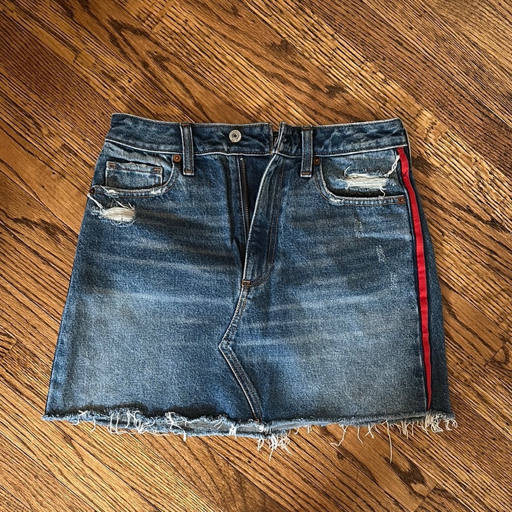 Denim Mini Skirt with Red Stripe